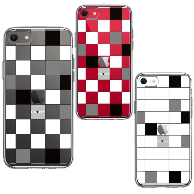 iPhoneSE ケース 第3世代 第2世代 クリア ブロック チェック 白 黒 スマホケース 側面ソフト 背面ハード ハイブリッド 送料無料-1