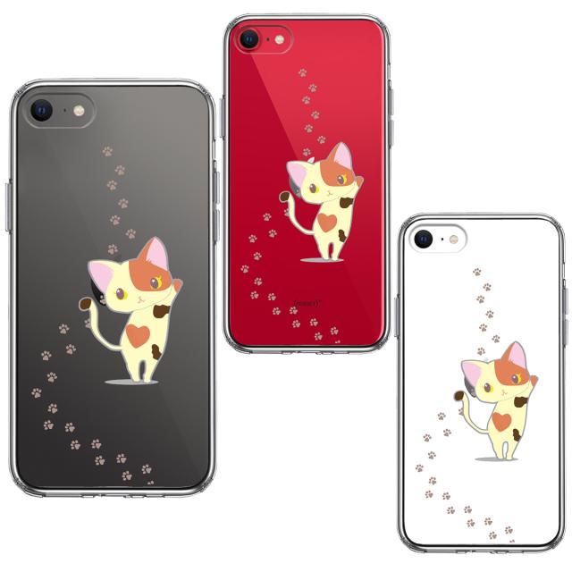 iPhoneSE ケース 第3世代 第2世代 クリア ジャケット 三毛猫 フットプリント スマホケース 側面ソフト 背面ハード ハイブリッド 送料無料-1
