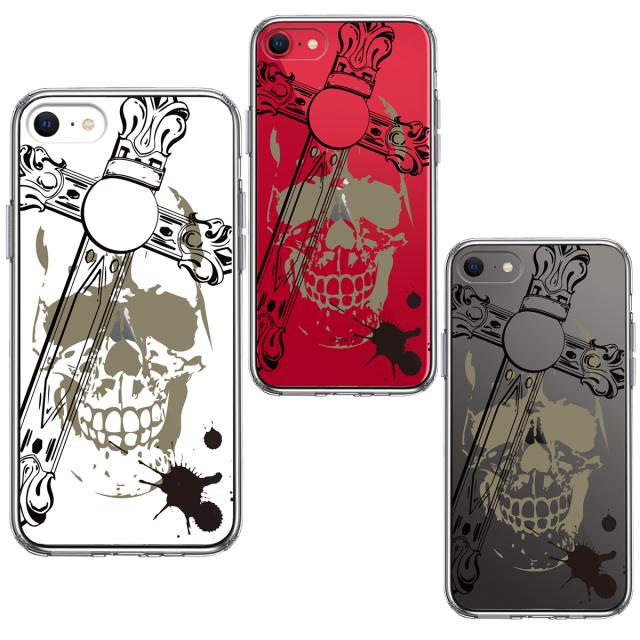 iPhoneSE ケース 第3世代 第2世代 クリア クロス ＆スカル スマホケース 側面ソフト 背面ハード ハイブリッド 送料無料-1