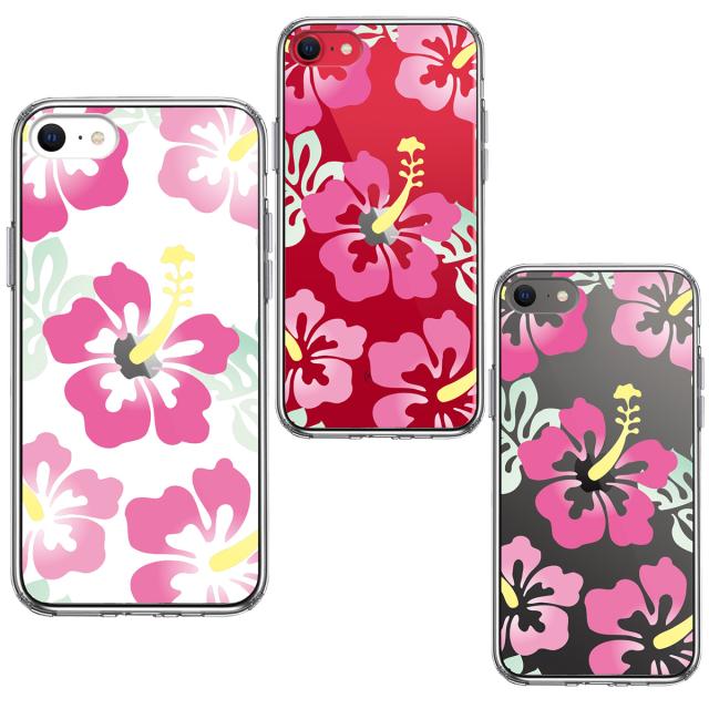 iPhoneSE ケース 第3世代 第2世代 クリア ハイビスカス ピンク スマホケース 側面ソフト 背面ハード ハイブリッド 送料無料-1
