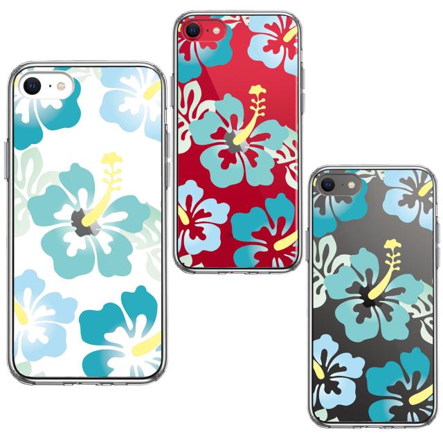 iPhoneSE ケース 第3世代 第2世代 クリア ハイビスカス ブルー スマホケース 側面ソフト 背面ハード ハイブリッド 送料無料-1