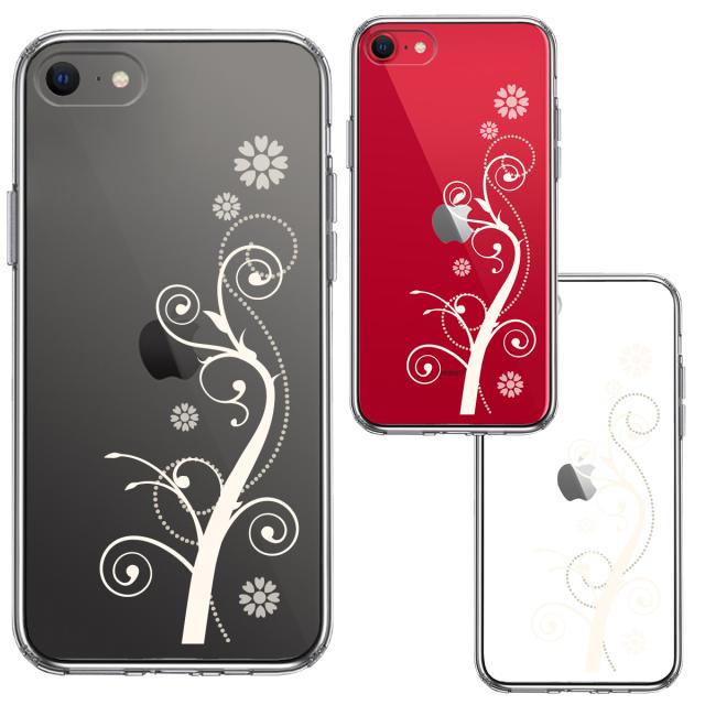 iPhoneSE ケース 第3世代 第2世代 クリア フローラル つる模様 ホワイト スマホケース 側面ソフト 背面ハード ハイブリッド 送料無料-1
