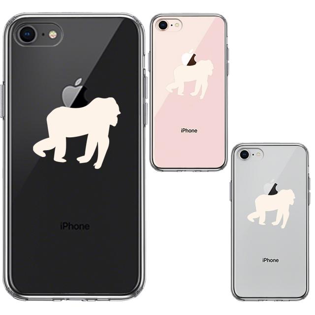 iPhone8 ケース クリア ゴリラ りんご 運搬中 ホワイト スマホケース 側面ソフト 背面ハード ハイブリッド 送料無料-1