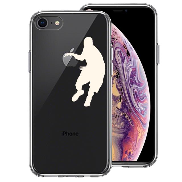 iPhone8 ケース クリア バスケットボール ドリブル ホワイト スマホケース 側面ソフト 背面ハード ハイブリッド 送料無料-0