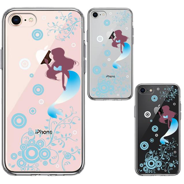 iPhone7 iPhone8 ケース クリア マーメイド 人魚姫 ブルー スマホケース 側面ソフト 背面ハード ハイブリッド 送料無料-1
