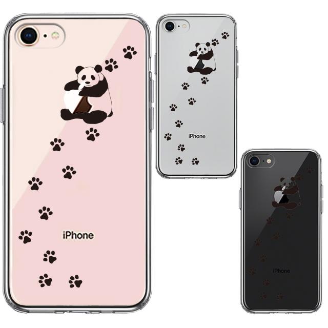 iPhone8 ケース クリア パンダ リンゴ大好き スマホケース 側面ソフト 背面ハード ハイブリッド 送料無料-1