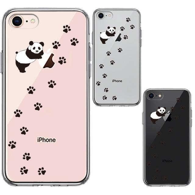 iPhone8 ケース クリア パンダ フットプリント スマホケース 側面ソフト 背面ハード ハイブリッド 送料無料-1