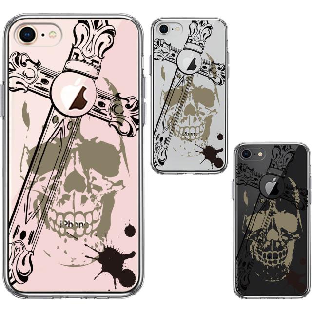 iPhone8 ケース クリア クロス ＆スカル スマホケース 側面ソフト 背面ハード ハイブリッド 送料無料-0