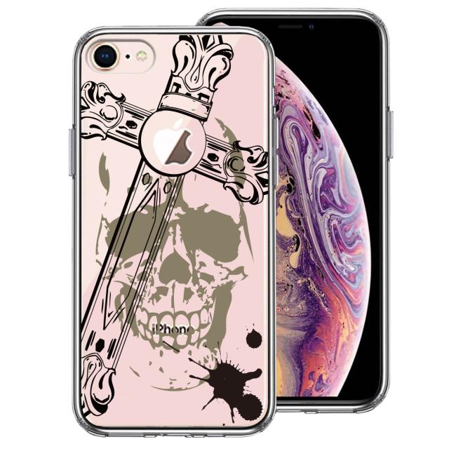 iPhone8 ケース クリア クロス ＆スカル スマホケース 側面ソフト 背面ハード ハイブリッド 送料無料-1