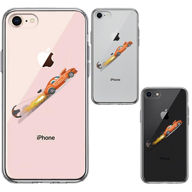 iPhone7 iPhone8 ケース クリア レーシングカー 車 オレンジ スマホケース 側面ソフト 背面ハード ハイブリッド 送料無料-1