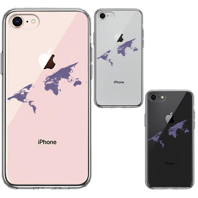 iPhone7 iPhone8 ケース クリア 世界地図 スマホケース 側面ソフト 背面ハード ハイブリッド 送料無料-1