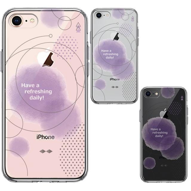 iPhone8 ケース クリア 幾何学 パープル スマホケース 側面ソフト 背面ハード ハイブリッド 送料無料-1