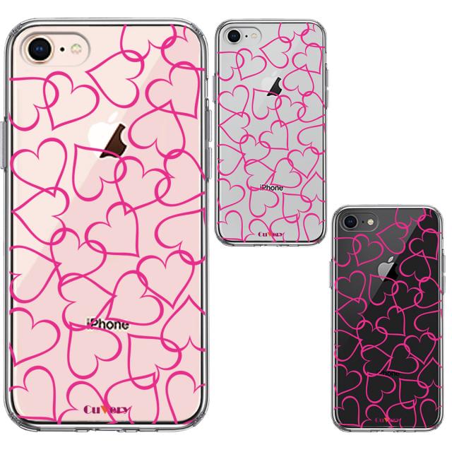 iPhone7 iPhone8 ケース クリア ハート ピンク スマホケース 側面ソフト 背面ハード ハイブリッド 送料無料-1