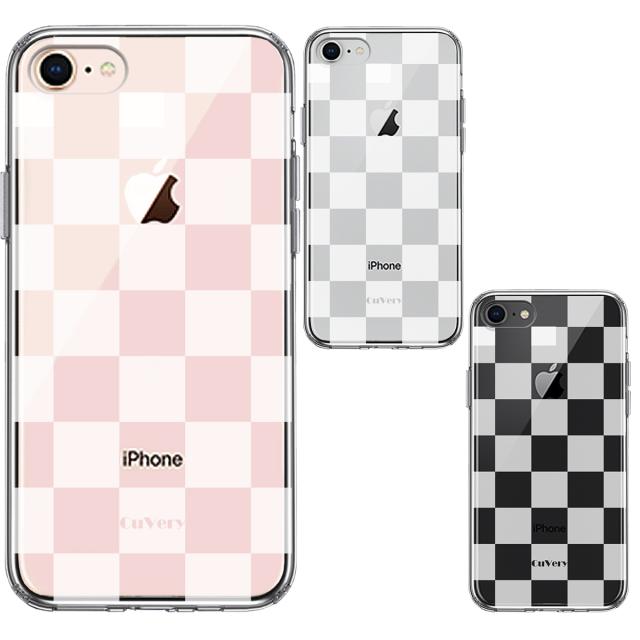 iPhone7 iPhone8 ケース クリア 半透明 チェック ホワイト スマホケース 側面ソフト 背面ハード ハイブリッド 送料無料-1