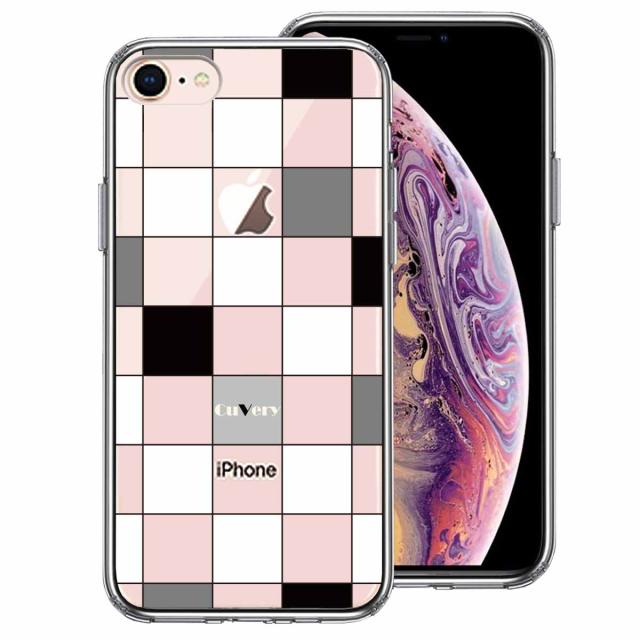 iPhone7 iPhone8 ケース クリア ブロック チェック 白 黒 スマホケース 側面ソフト 背面ハード ハイブリッド 送料無料-0