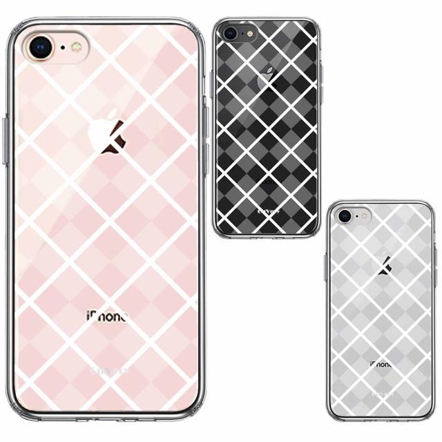 iPhone7 iPhone8 ケース クリア 格子柄 アペンド チェック 白 スマホケース 側面ソフト 背面ハード ハイブリッド 送料無料-1