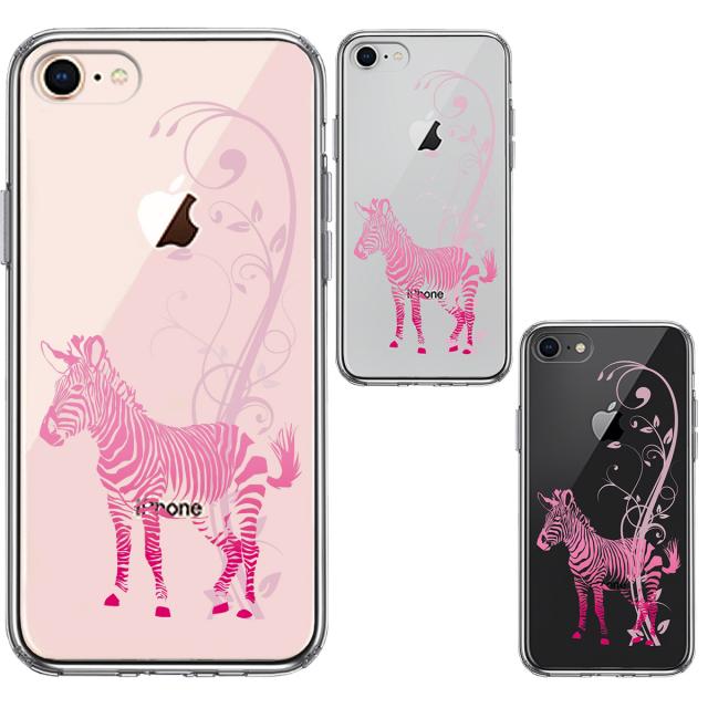 iPhone7 iPhone8 ケース クリア フローラル ゼブラ ピンク スマホケース 側面ソフト 背面ハード ハイブリッド 送料無料-1