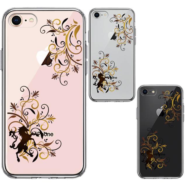 iPhone7 iPhone8 ケース クリア フローラル ユニコーン ブラウン スマホケース 側面ソフト 背面ハード ハイブリッド 送料無料-1