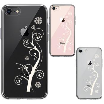 iPhone7 iPhone8 ケース クリア フローラル つる模様 ホワイト スマホケース 側面ソフト 背面ハード ハイブリッド 送料無料-1