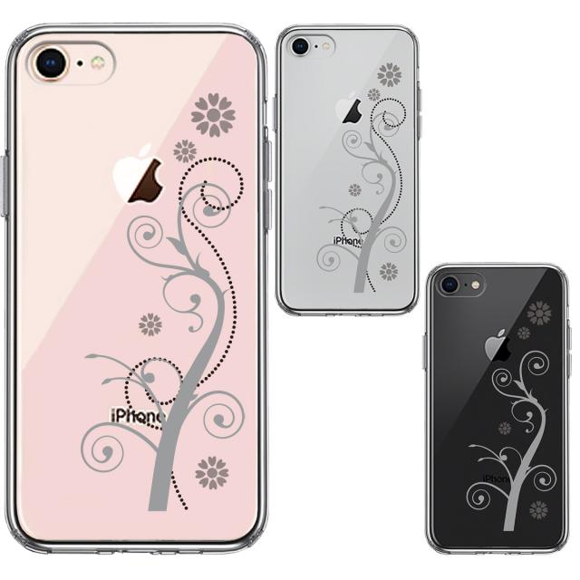 iPhone7 iPhone8 ケース クリア フローラル つる模様 グレー スマホケース 側面ソフト 背面ハード ハイブリッド 送料無料-1
