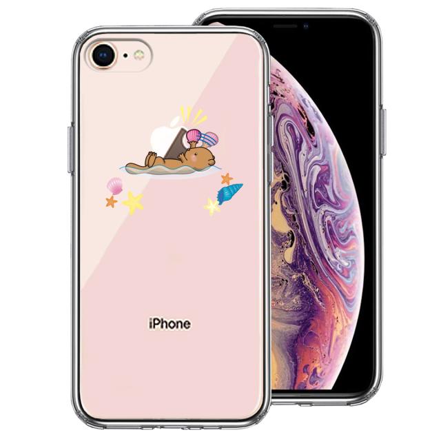 iPhone8 ケース クリア ラッコ アップル 食事 スマホケース 側面ソフト 背面ハード ハイブリッド 送料無料-0