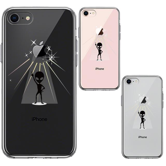 iPhone8 ケース クリア 宇宙人 フィーバー ブラック スマホケース 側面ソフト 背面ハード ハイブリッド 送料無料-1
