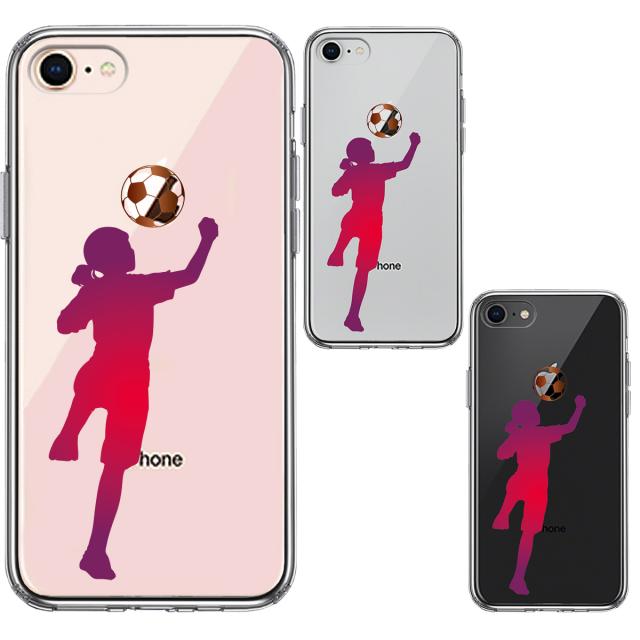 iPhone8 ケース クリア サッカー ヘディング 女子 スマホケース 側面ソフト 背面ハード ハイブリッド 送料無料-1