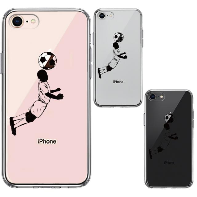 iPhone8 ケース クリア サッカー ヘディング 男子 黒 スマホケース 側面ソフト 背面ハード ハイブリッド 送料無料-1