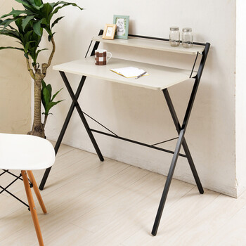 棚付折りたたみワークデスク テーブル 幅80cm 机 木目 収納 テレワーク PCデスク 送料無料-2