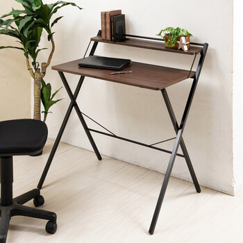 棚付折りたたみワークデスク テーブル 幅80cm 机 木目 収納 テレワーク PCデスク 送料無料-5