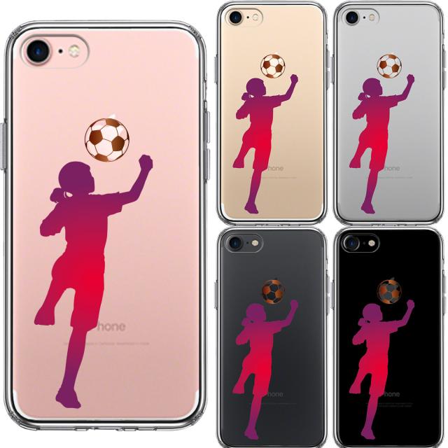 iPhone7 ケース クリア サッカー ヘディング 女子 スマホケース 側面ソフト 背面ハード ハイブリッド 送料無料-1