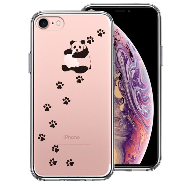 iPhone7 ケース クリア パンダ リンゴ大好き スマホケース 側面ソフト 背面ハード ハイブリッド 送料無料-0