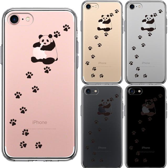 iPhone7 ケース クリア パンダ リンゴ大好き スマホケース 側面ソフト 背面ハード ハイブリッド 送料無料-1