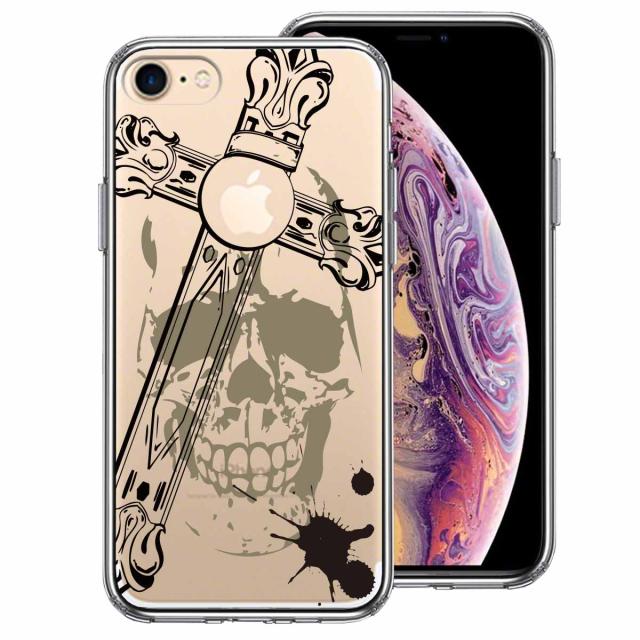 iPhone7 ケース クリア クロス ＆スカル スマホケース 側面ソフト 背面ハード ハイブリッド 送料無料-0
