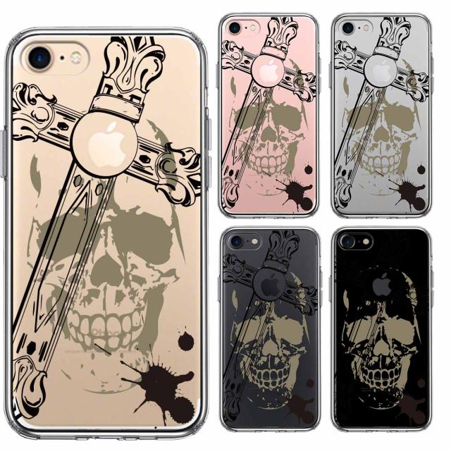 iPhone7 ケース クリア クロス ＆スカル スマホケース 側面ソフト 背面ハード ハイブリッド 送料無料-1