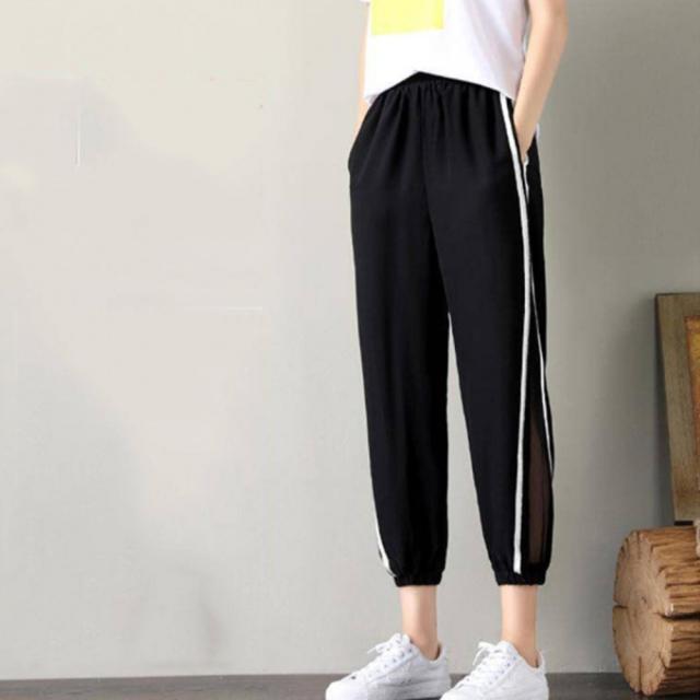 サイドライン パンツ レディース ジャージパンツ ウエストゴム ヨガパンツ カジュアル 黒 送料無料 即日発送-1