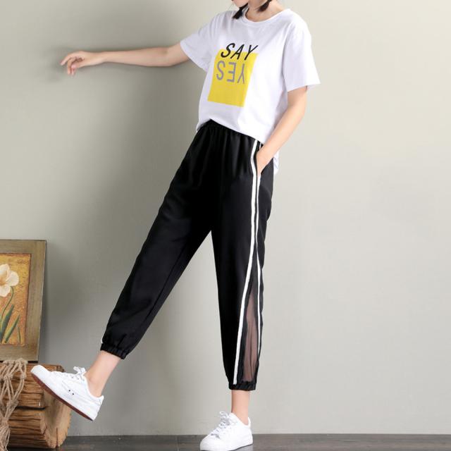 サイドライン パンツ レディース ジャージパンツ ウエストゴム ヨガパンツ カジュアル 黒 送料無料 即日発送-4