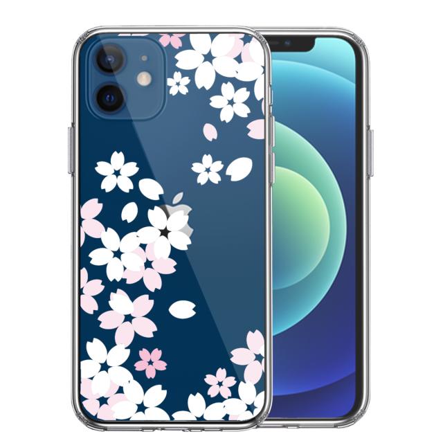 iPhone12 ケース クリア 桜 ホワイト スマホケース 側面ソフト 背面ハード ハイブリッド 送料無料-0