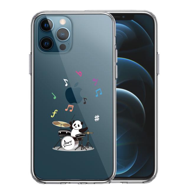 iPhone12Pro ケース クリア ドラム パンダ 音符 スマホケース 側面ソフト 背面ハード ハイブリッド 送料無料-0