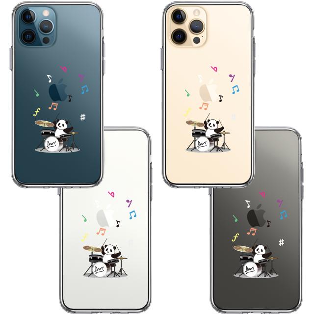 iPhone12Pro ケース クリア ドラム パンダ 音符 スマホケース 側面ソフト 背面ハード ハイブリッド 送料無料-1