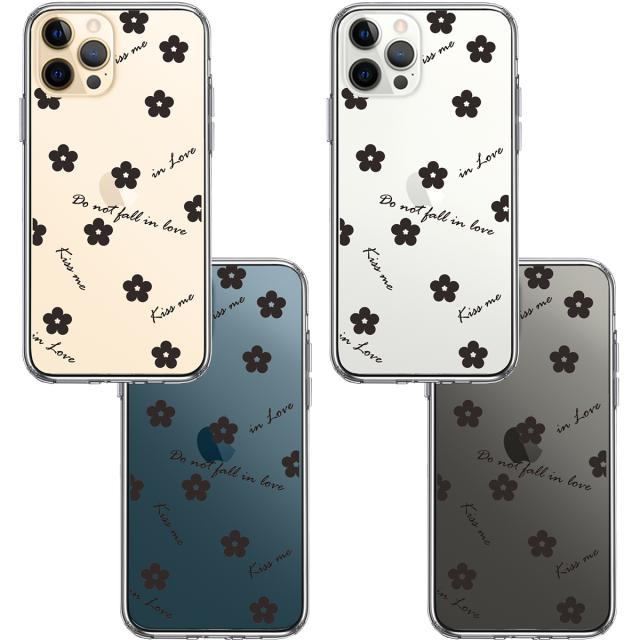 iPhone12Pro ケース クリア フラワー ブラック スマホケース 側面ソフト 背面ハード ハイブリッド 送料無料-1