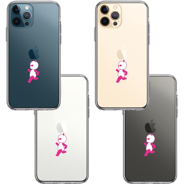 iPhone12Pro ケース クリア ピンク Panda パンダ 小走り スマホケース 側面ソフト 背面ハード ハイブリッド 送料無料-1