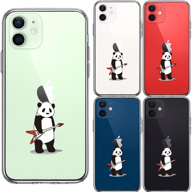 iPhone12mini ケース クリア エレキギター パンダ スマホケース 側面ソフト 背面ハード ハイブリッド 送料無料-1