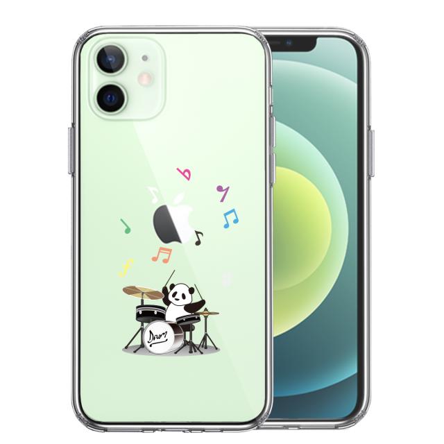 iPhone12mini ケース クリア ドラム パンダ 音符 スマホケース 側面ソフト 背面ハード ハイブリッド 送料無料-0