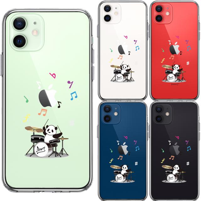 iPhone12mini ケース クリア ドラム パンダ 音符 スマホケース 側面ソフト 背面ハード ハイブリッド 送料無料-1