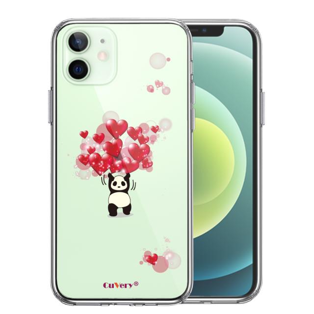 iPhone12mini ケース クリア パンダ ハート 重量挙げ 努力感 2 スマホケース 側面ソフト 背面ハード ハイブリッド 送料無料-0