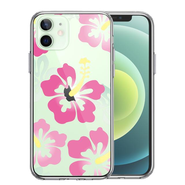 iPhone12 ケース クリア ハイビスカス ピンク スマホケース 側面ソフト 背面ハード ハイブリッド 送料無料-0