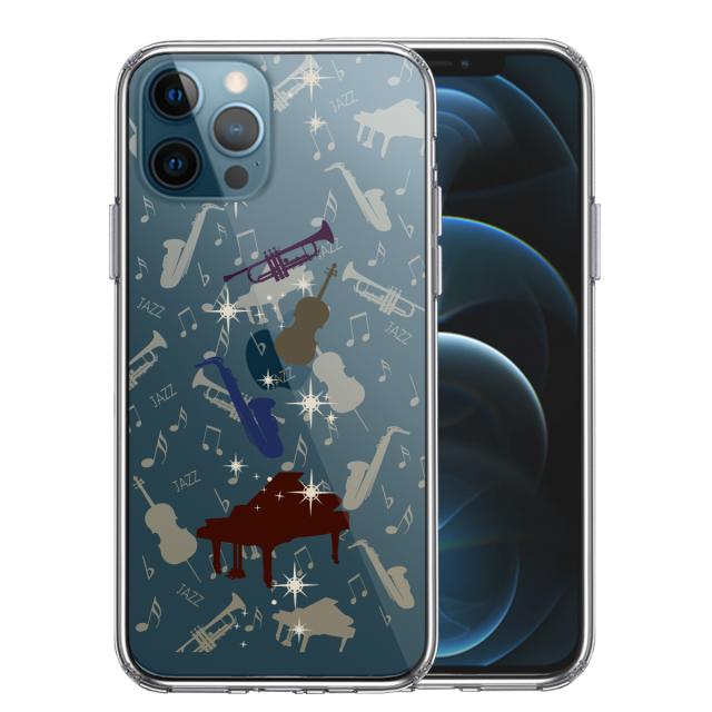 iPhone12Pro ケース クリア JAZZ 2 楽器 音符 スマホケース 側面ソフト 背面ハード ハイブリッド 送料無料-0