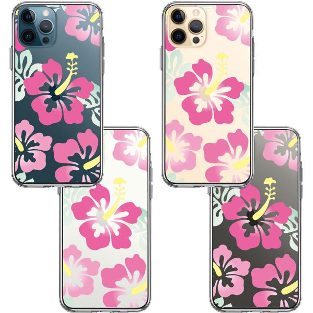 iPhone12Pro ケース クリア ハイビスカス ピンク スマホケース 側面ソフト 背面ハード ハイブリッド 送料無料-1