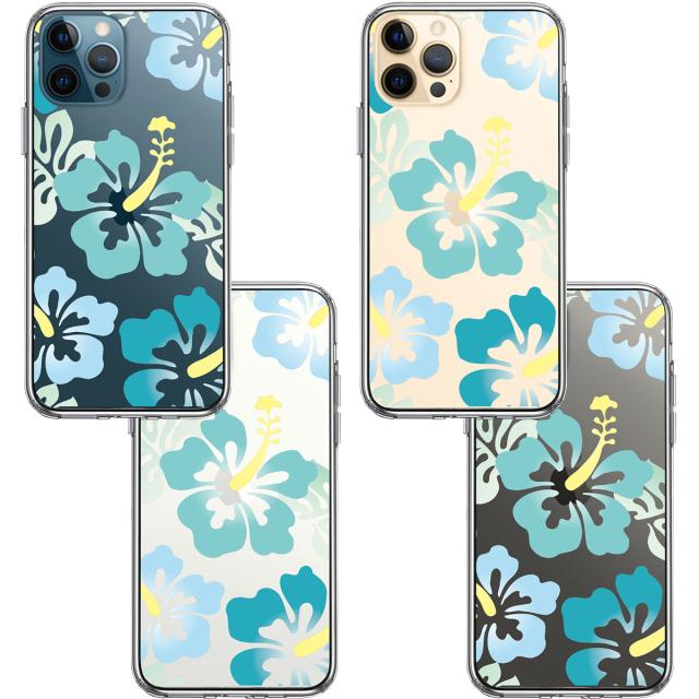 iPhone12Pro ケース クリア ハイビスカス ブルー スマホケース 側面ソフト 背面ハード ハイブリッド 送料無料-1